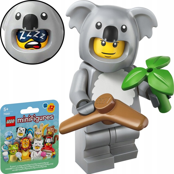 LEGO Minifigurák 28. sorozat koala jelmez figura zöld kiegészítőkkel 4x2cm