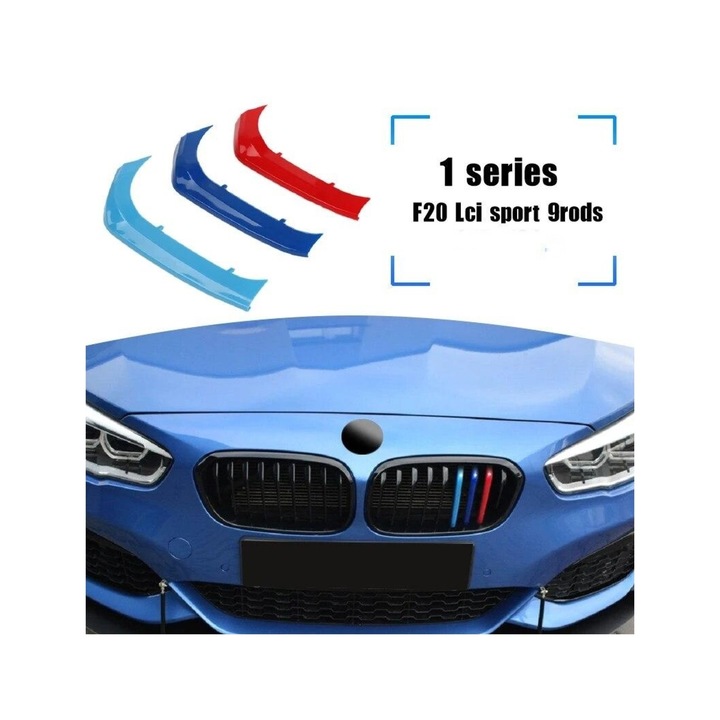 3 db díszítő csík készlet autó első hűtőrácshoz, kompatibilis BMW 1-es Sorozat F20 F21 LCI 2015-2017