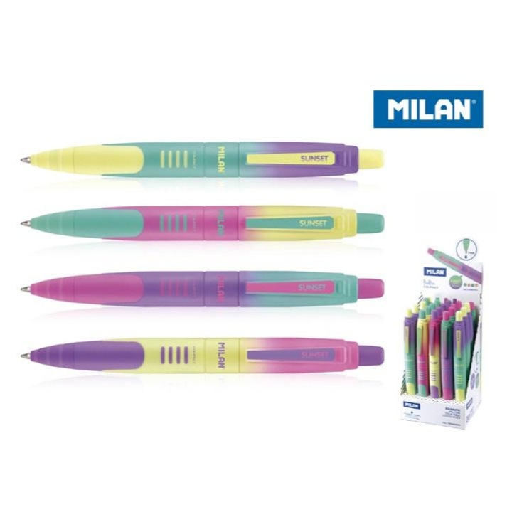 MILAN Compact Sunset golyóstollak kék tintával, kattintós mechanizmussal, többszínű, 20 db