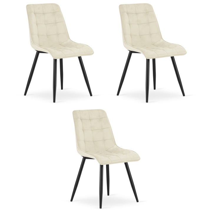 LEOBERT SPLIT 3 db-os szék szett, bézs bársony, fekete lábak, 85x57x58cm