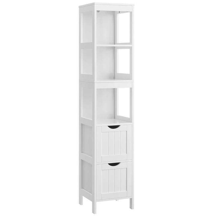 Колона за баня LEOBERT BBC66WT, тесен шкаф, с 2 чекмеджета, от влагоустойчив MDF, бял, 30 x 30 x 141,5 см