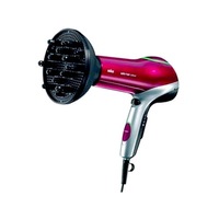 Uscator de par, Braun, HD 770 DF5, 2200 W, tehnologie anti-decolorare, 3 niveluri de caldura si 2 de aer, tehnologie Iontec, Rosu/Argintiu