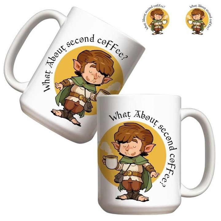 Cana ceramica Molom What About Second Coffee, mug cu imprimeu amuzant, Multicolor, 440 ml
