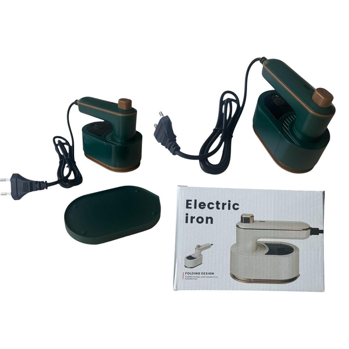 Mini Fier de Calcat Portabil cu Abur, Pliabil, 40W, Rezervor Apa 50 ml, Verde
