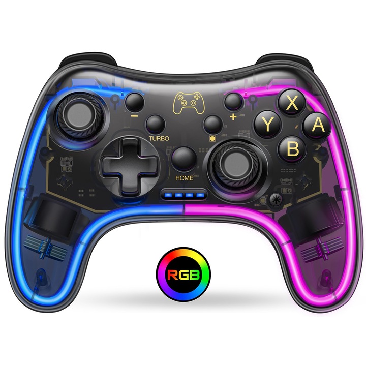 Ергономичен безжичен контролер RGB черен 20 бутона 10ч автономност