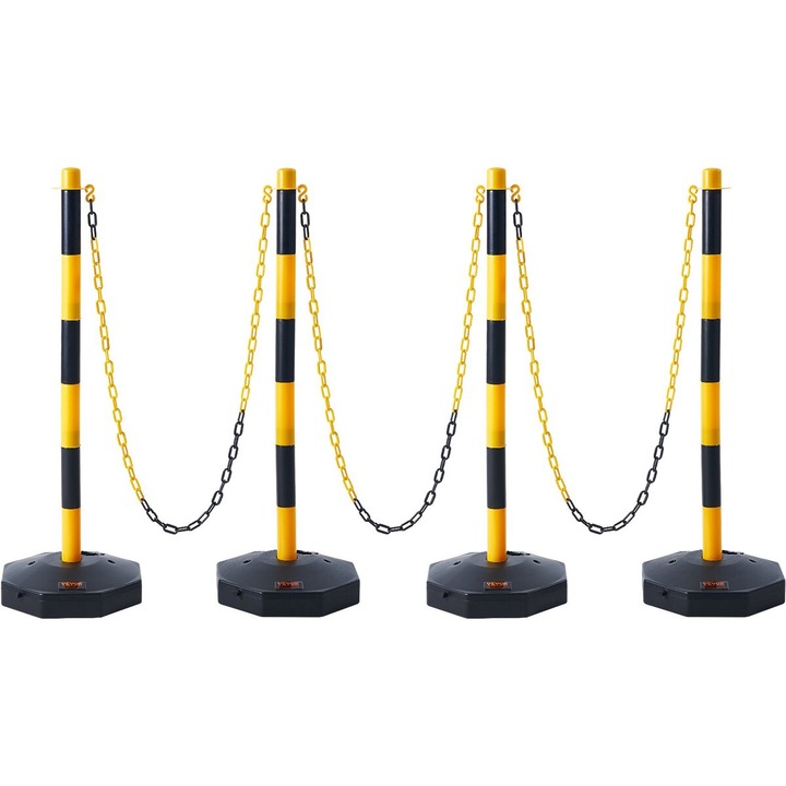 Пътен делинеатор VEVOR CC-F03-N-RW-2PCS-2.5M, регулируема височина, пълняема основа с верига 8 фута, жълт/черен, 4 броя