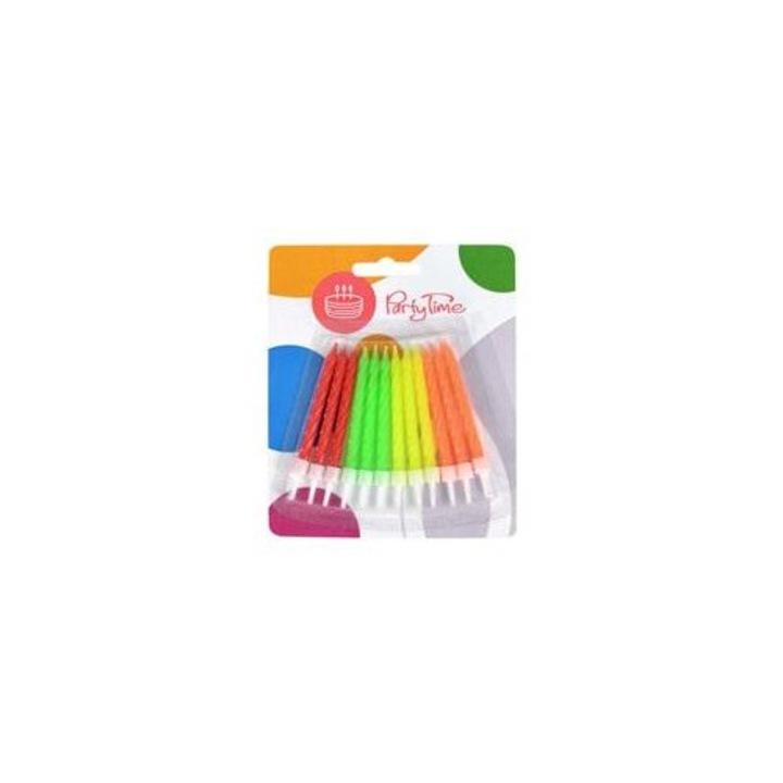 Lumanari pentru tort Arpex Premium Neon, cu suporturi, 6 cm, Multicolor, 12 buc