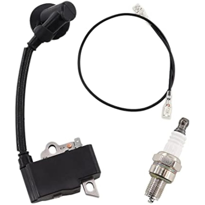 Bobina aprindere (ignition coil) si bujie, compatibil Stihl MS 171/MS 181/MS 211, inlocuieste 1139 400 1307/1139 400 1311, kit complet 1 set, Negru/Argintiu