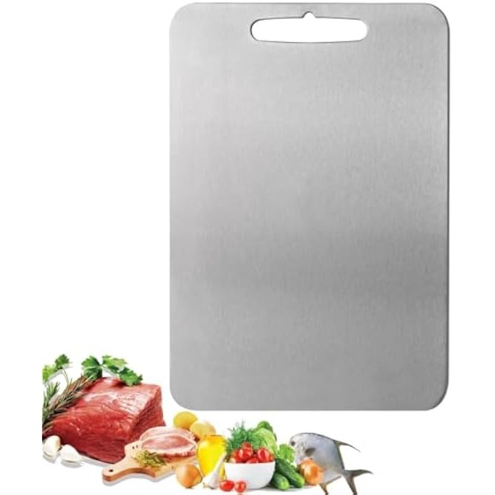 Tocator din titan 29x20 cm, dublu fata, grad alimentar, antibacterian, argintiu, 1 buc