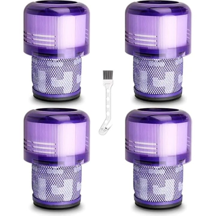 Set filtre HEPA pentru aspirator Dyson V11 Animal/Absolute/Torque Drive/SV14, referinta 970013-02, lavabile si reutilizabile, captura 99,97% particule ≥0,3 µm, Mov, 4 buc + 1 perie de curatare