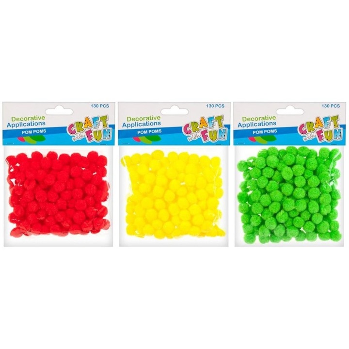 Set creativ Craft with Fun pompoane decorative multicolor 130 piese
