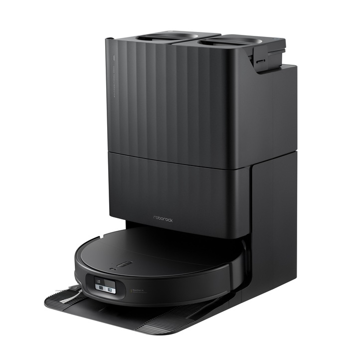 Robot de aspirare Roborock QrevoEdge2, UltraSlim 7.98 cm, 25.000 Pa,Flexi Arm, Reactive AI Obstacle Recognition, perie si mop retractabile, dock detasabil cu golire automata praf, spalare mop cu apa 80°C, uscare cu aer cald 55°C, reumplere automata, negru