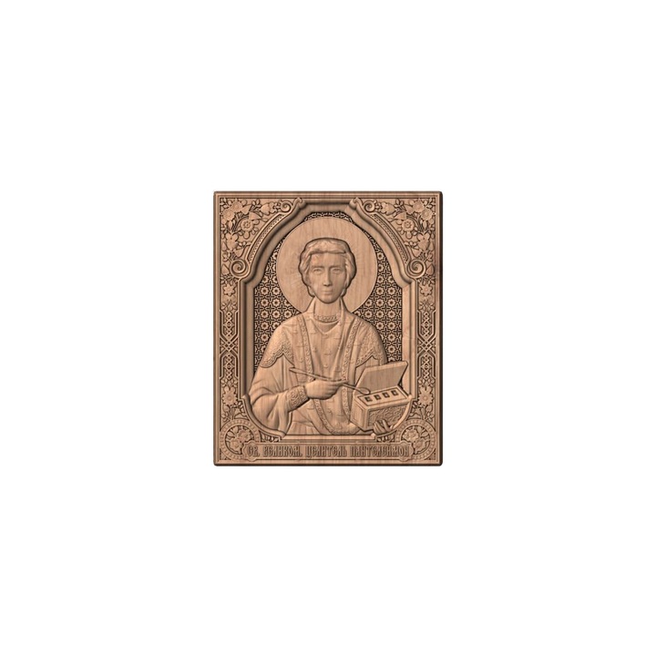 Tölgyfa faragott ikon – Szent M. Mc. Pantaleon – 30 x 25 cm