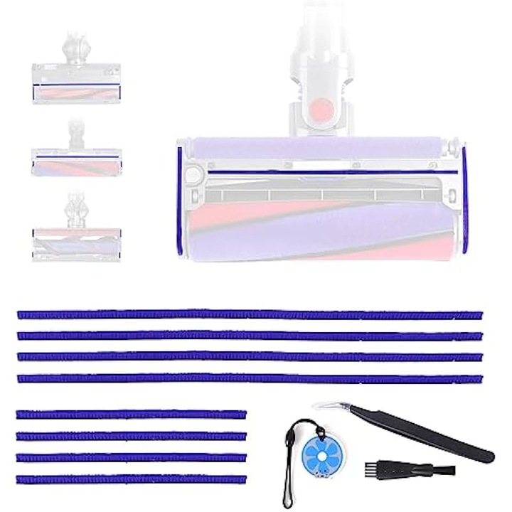 Set fasii rezerve pentru perie aspirator, compatibil Dyson V6 V7 V8 V10 V11 V12 V15 DC58 DC59 DC62 DC72 DC74, catifea densa, banda adeziva, Mov, 8 piese (4 x 23 cm, 4 x 11.5 cm)