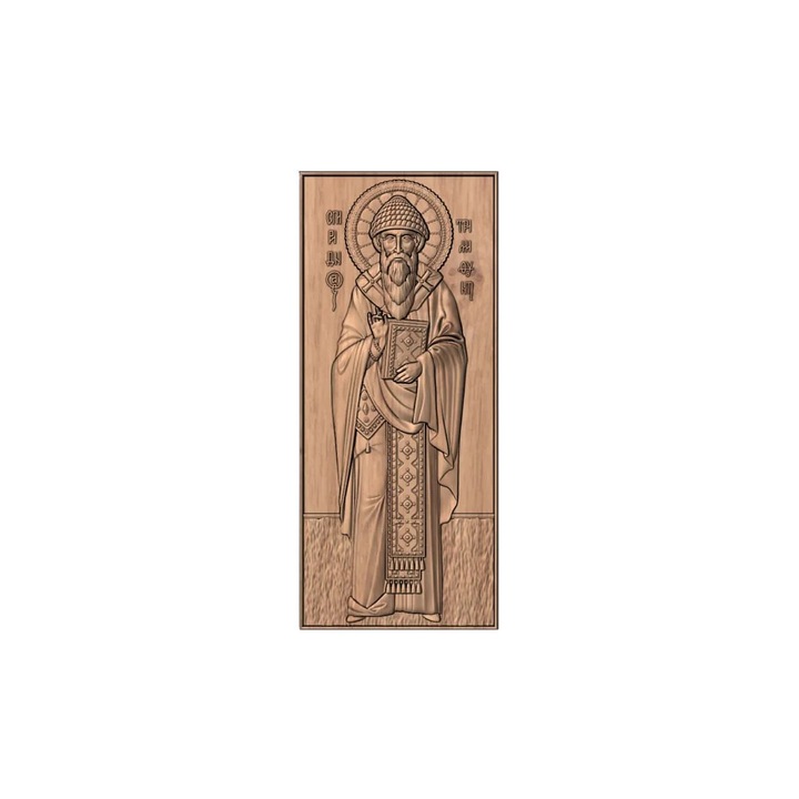 Tölgyfa faragott ikon – Szent Szpiridon püspök – 30 x 13 cm