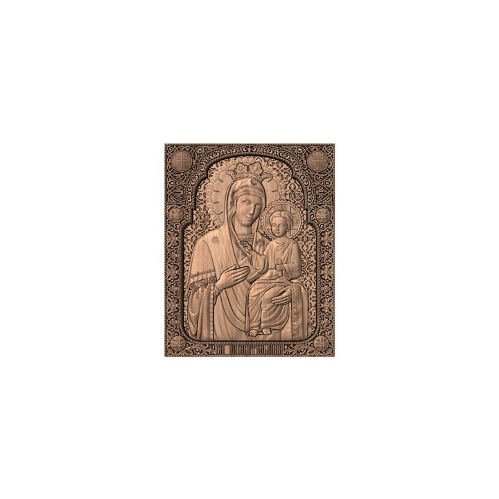 Faragott tölgy ikon – Szűz Mária és Jézus Krisztus – 30 x 24 cm