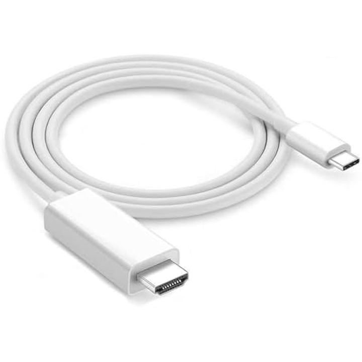 Adaptor cablu USB-C la HDMI, suport 4K/1080p, transfer audio si video, plug and play fara alimentare, alb, 1.8 m