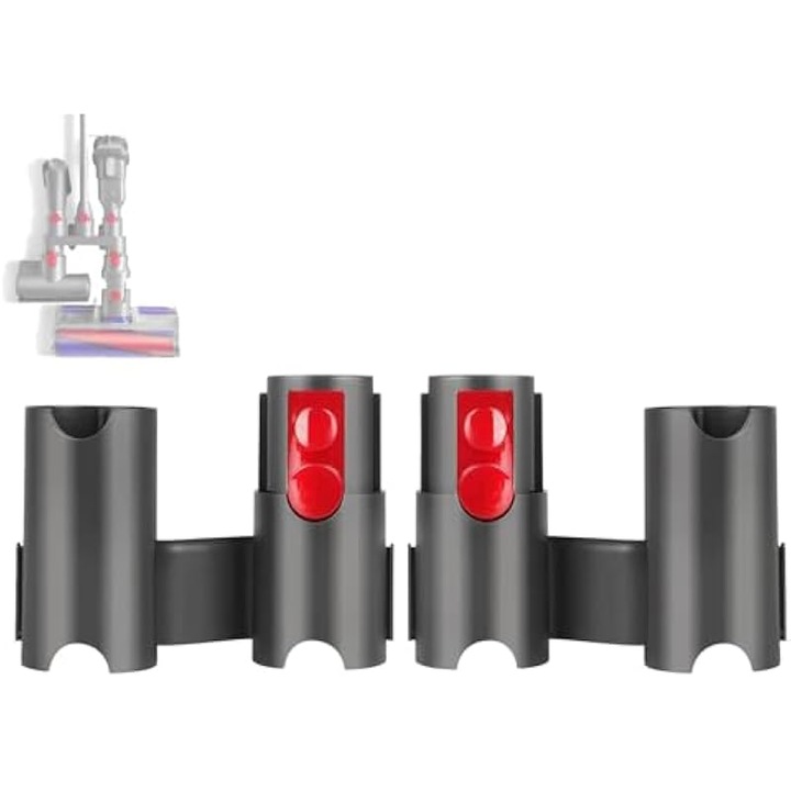 Set 2 suporturi pentru accesorii aspirator, compatibil Dyson V7/V8/V10/V11/V15/Gen5, montaj pe perete, prindere cu ventuza, din ABS cu finisaj lustruit, porturi rotative, Gri