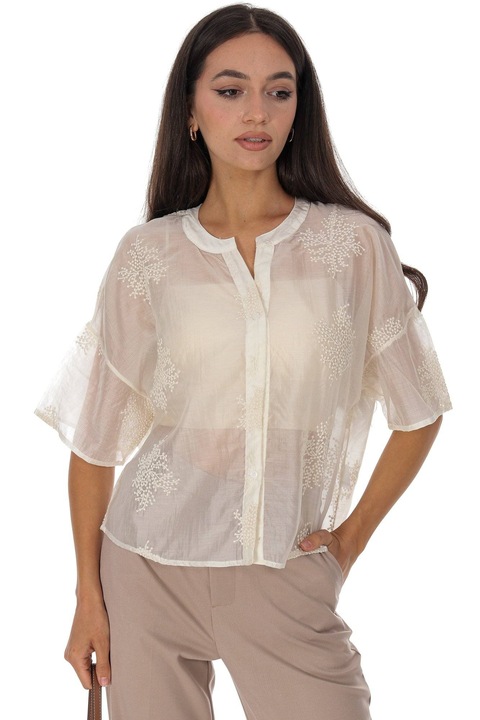 Áttetsző krém blúz hímzéssel és gombokkal Roh BR2983, Onesize