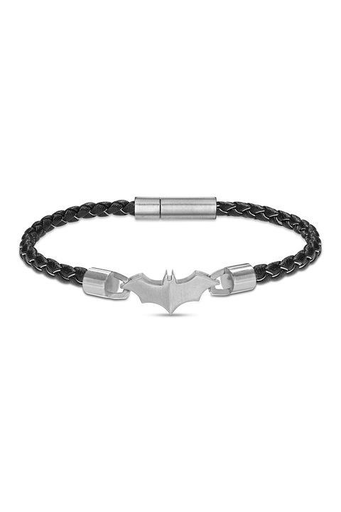 Police, Bőr karkötő Batman emblémás rozsdamentes acélrészlettel, Antracitszürke, Ezüstszín