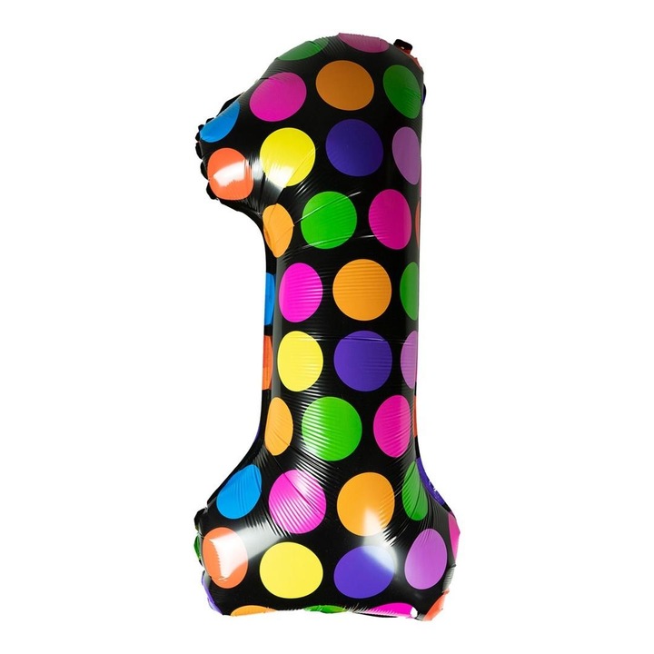 Balon folie Arpex Cifra 1, cu buline colorate, negru/multicolor, 61 cm, 1 buc