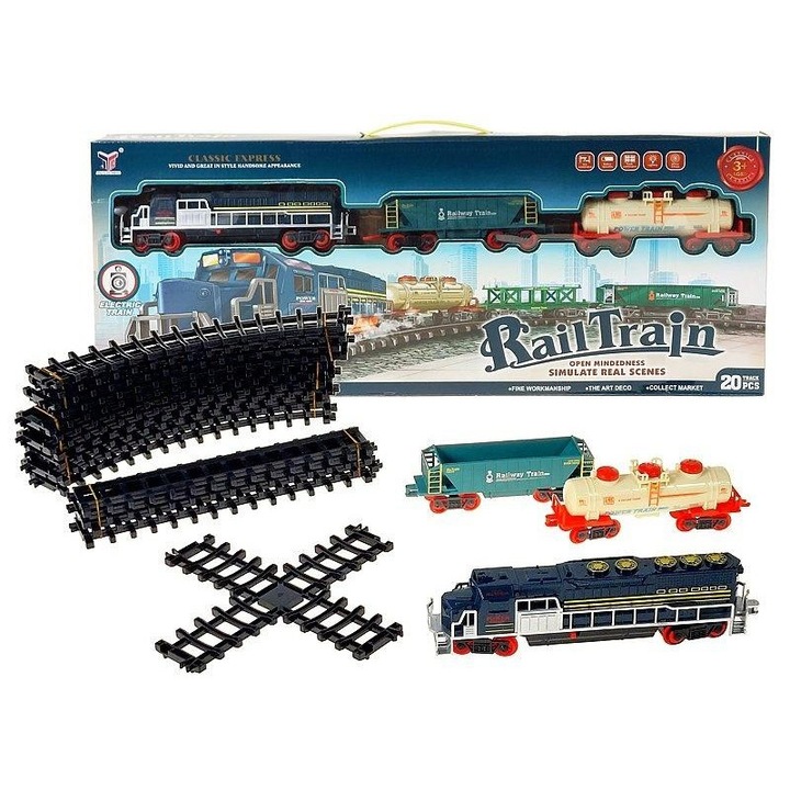 Set tren electric ADAR, pe baterii, sine in forma de 8, cu lumina si sunet, multicolor, 160x69 cm