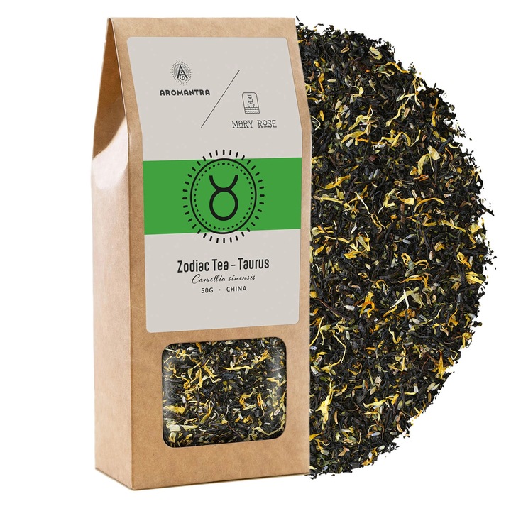 Fekete Tea, Aromantra x Mary Rose, India, Bika Csillagjegy, Zodiákus Rituálé, Energia, Harmónia, Univerzum, Friss, Természetes, Kiváló Minőség, Prémium Szelekció, 50 g