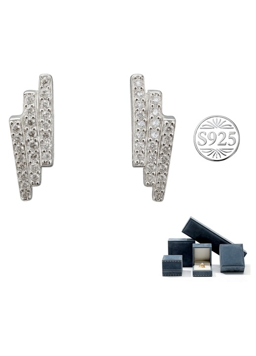 Női fülbevaló 5A cirkóniával – 925 ezüst, platina bevonattal, geometrikus minta, pavé, hipoallergén, elegáns ajándékdobozban