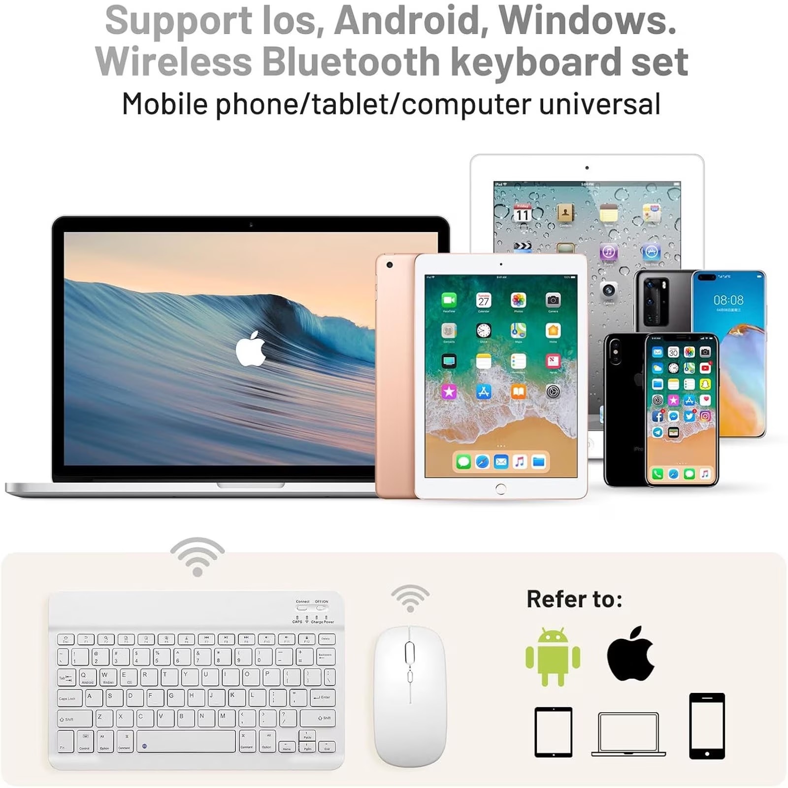 Kit Tastatura + Mouse Wireless Bluetooth Sigloo®, compatibil cu orice tableta, smartphone, laptop, Tv, calculator, Slim, Silentios, Multi-Device (iOS/Android/Windows), Verde