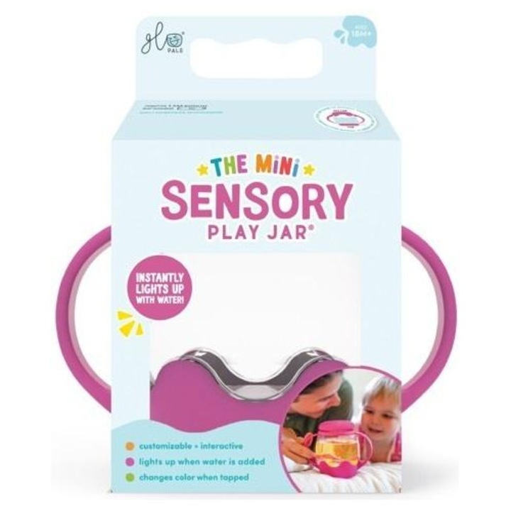 Мини сензорен буркан Glo Pals The Mini Sensory Play Jar, свети при контакт с вода, персонализиран и интерактивен, Многоцветен, 1 бр.