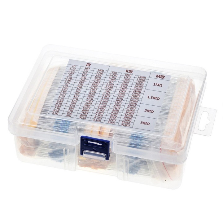 Set rezistente metal film cu 5 benzi, 1% toleranta, 14W, 130 valori, 20 buc/valoare, Multicolor, 2600 bucati