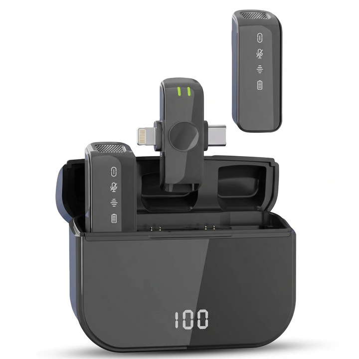 2 db HASEPE® Vezeték Nélküli Lavalier Mikrofon Szett, Kettős Lightning USB-C Lavalier Mikrofon, Vezeték Nélküli Lavalier CVC Zajcsökkentéssel, 2.4G, 600mAh Akkumulátor, Vlogginghoz, Streaminghez, Interjúkhoz, Kompatibilis