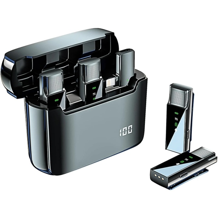 HASEPE® Vezeték Nélküli Lavalier Mikrofon Szett 2 db-os, Zajszűrős, iPhone-hoz Plug And Play, LED Kijelzős Vezeték Nélküli Mikrofon, Lavalier Mikrofon Élő Közvetítéshez, Videóhoz, Podcasthoz