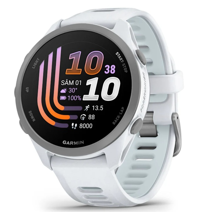 Smartwatch Garmin Forerunner 170, 43 mm, AMOLED, GPS, Android/iOS, Garmin Pay, curea silicon, Whitestone/Cloud Blue
