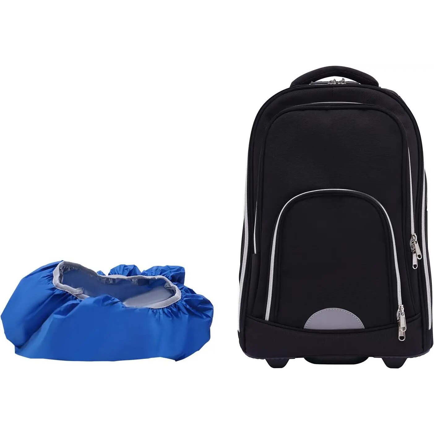 Rucsac laptop cu roti, Rucsac tip trolley pentru notebook 38 cm, Bagaj de mana, Capacitate mare, Material Oxford, Unisex, Negru
