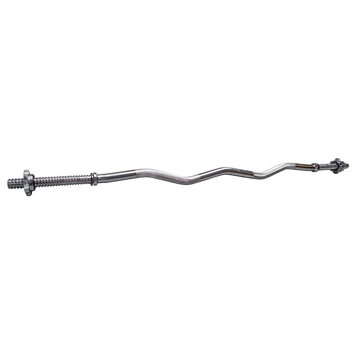 Bara EZ pentru haltere KUBIsport 1200/25 mm, 6,5 kg, incarcare 20 cm (utila 18 cm), cu filet si piulite surubabile, maner antiderapant, capacitate 150 kg, cromat, 1 buc