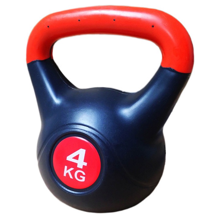 Kettlebell KUBIsport 4kg, maner triunghiular, vinil, ciment