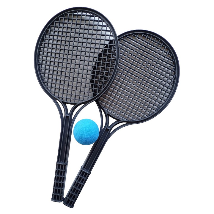 KUBIsport, set palete/rachete soft tenis din plastic, 2 palete mari si 1 minge soft, model G15/91, negru