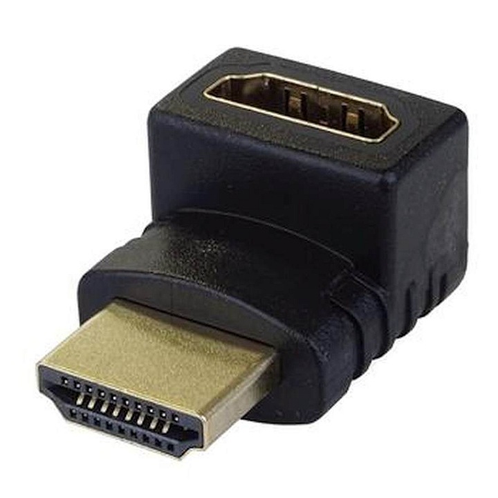 Адаптер HDMI PremiumCord, огънат на 90°, HDMI M към F, позлатени контакти, Full HD 1920x1080, Черен, 1 бр