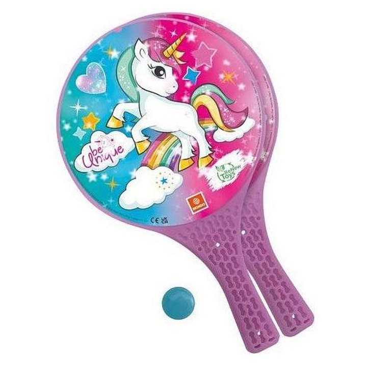 Set tenis plaja Mondo Unicorn, 2 palete rezistente, minge plastic