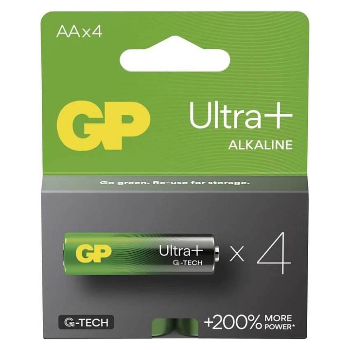 Baterie alcalina AA GP Batteries Ultra Plus G-TECH, nereincarcabila, Verde, 4 buc