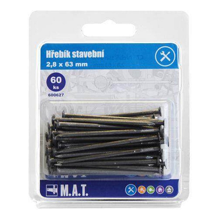 M.A.T. GROUP építőipari szegek/szegek 63 x 2,8 mm, fához, általános felhasználásra, fekete, 60 db