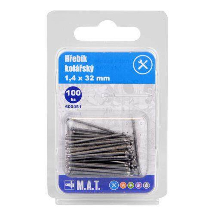 Cuie pentru tamplarie M.A.T. GROUP 32 x 1,4 mm, cu cap, pentru lambriuri si plinte, argintiu, 100 buc
