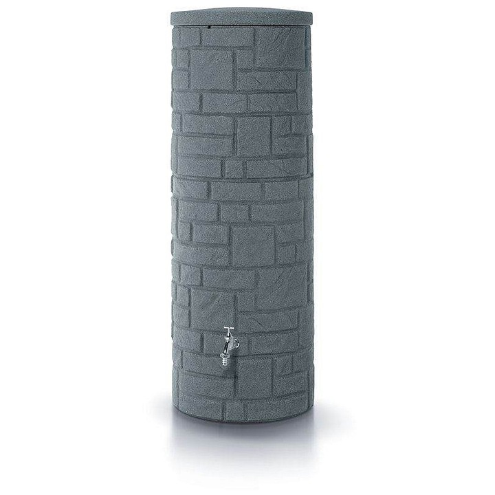 Prosperplast ARCADO esővízgyűjtő/tartály, kőhatású, levehető fedéllel és 3/4" sárgaréz menettel, UV- és időjárásálló, Gránitszürke, 360 l