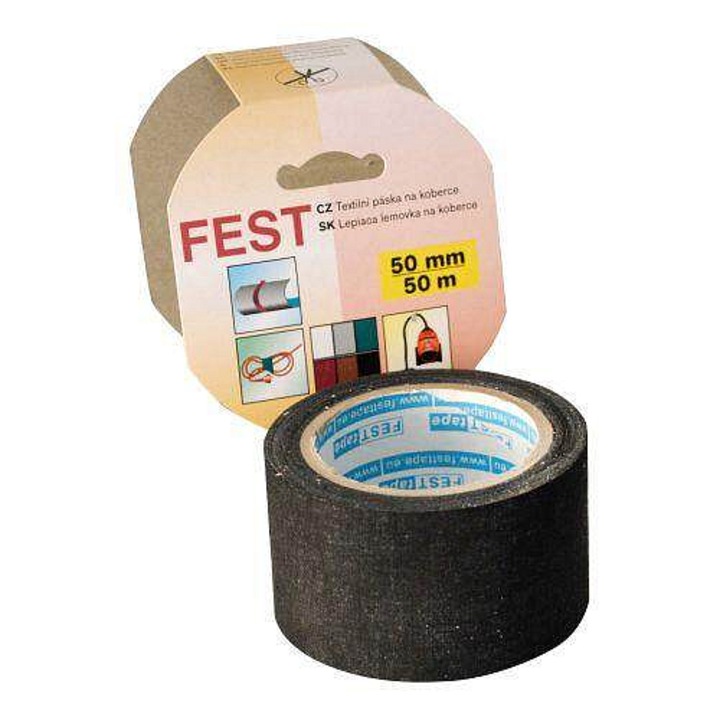 Banda adeziva pentru covoare FEST TAPE 50 mm x 50 m, textila, rezistenta, gri