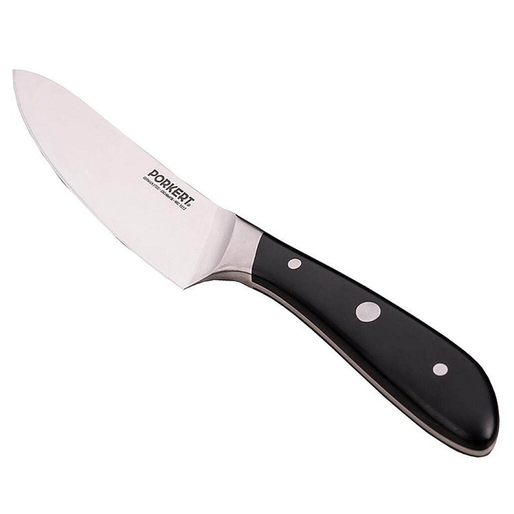PORKERT VILEM konyhakés, 15 cm-es X50CrMoV15 (ISO 1.4116) acél penge, HRC 55±2 keménység, polírozott műanyag nyél, Fekete