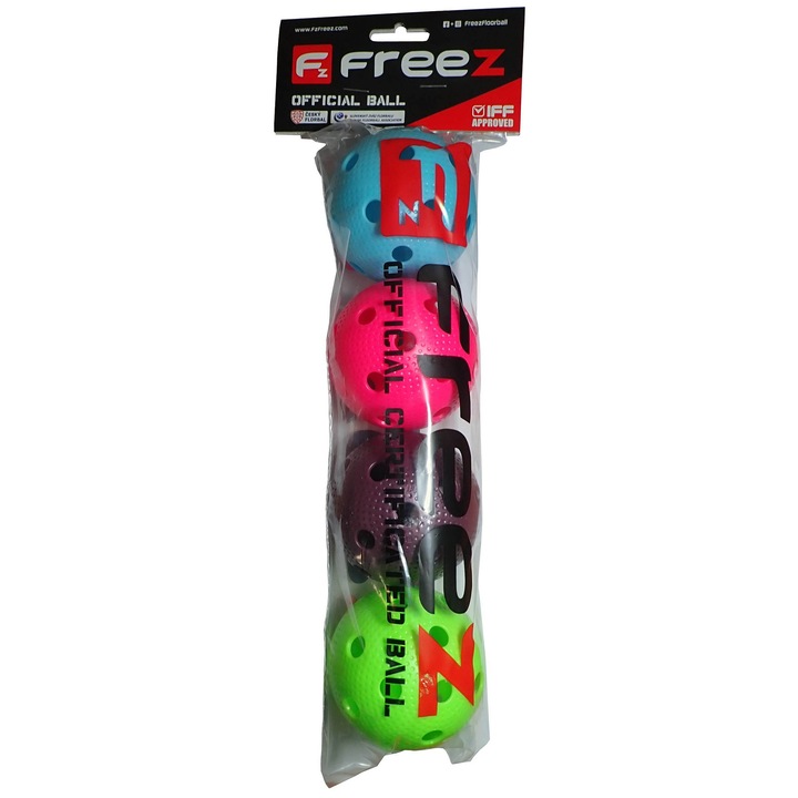 Freez, műanyag floorball labdák, IFF tanúsítvánnyal versenyekre, Official modell, többszínű, 4 darabos szett