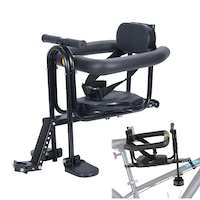 Scaun de Copil pentru Bicicleta cu Prindere pe Bara Orizontala din Fata, Wulnar, Centuri de Siguranta, Manere cu Mansoane din Silicon, Sarcina Maxima 20 kg, Suport Picioare, Negru