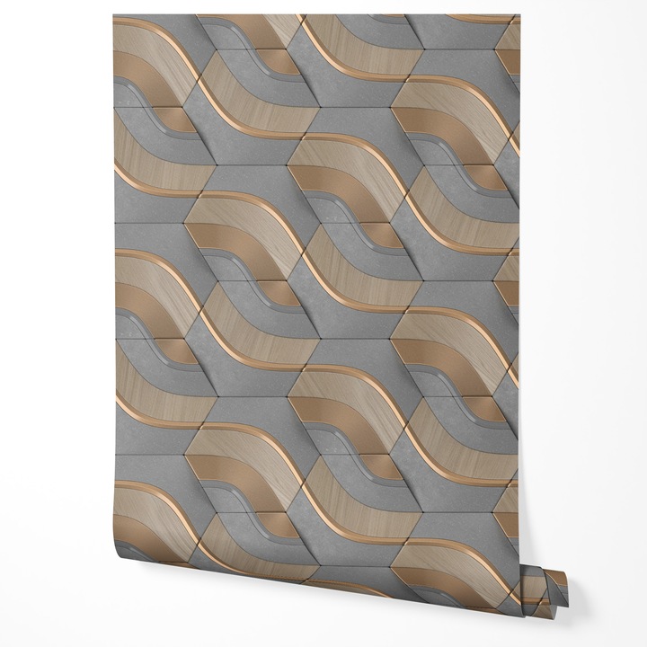 Geometriai vlies tapéta 3D hullámok szürke bézs arany modern absztrakt textúra elegáns nappali hálószoba előszoba UV-álló tapéta 5m x 0,5m