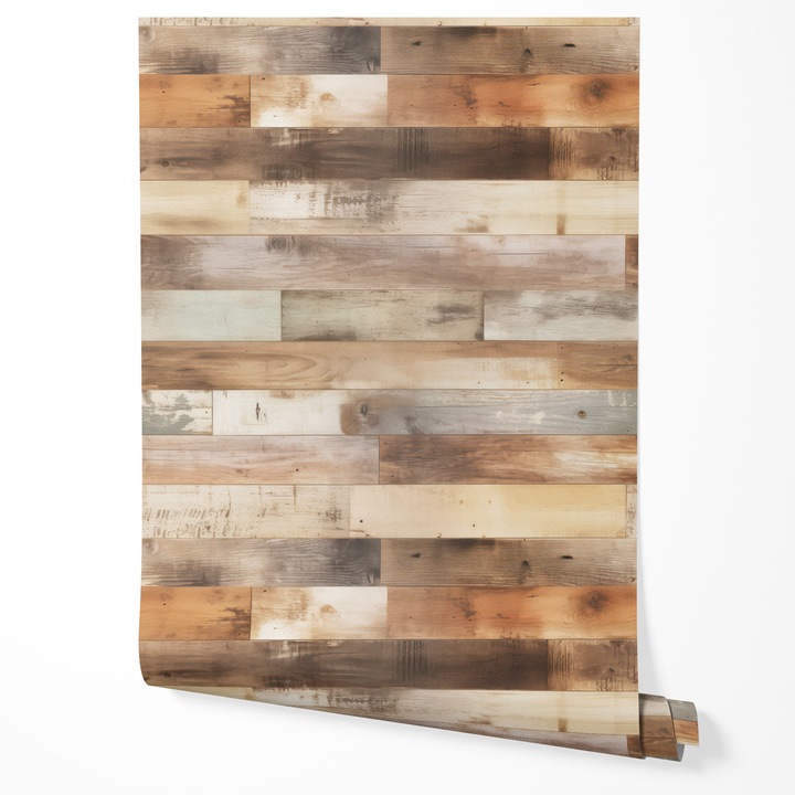 Tapéta vlies fa hatású patchwork deszkák rusztikus vintage természetes textúra barna bézs szürke design nappali hálószoba konyha előszoba UV-álló tapéta 5m x 0,5m